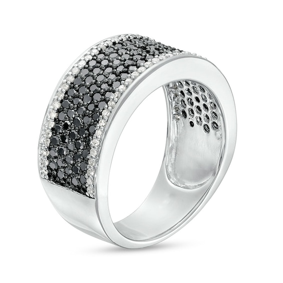 1 CT. T.w. Black and White Diamond Border Multi-Row Band in Sterling Silver
