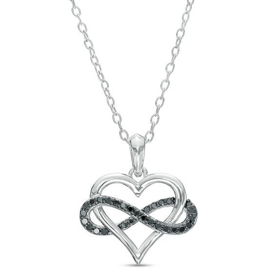 1/6 CT. T.w. Black Diamond Infinity Wrapped Heart Pendant in Sterling Silver