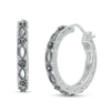 Thumbnail Image 1 of 1/15 CT. T.W. Black Diamond Lace Pattern Vintage-Style Hoop Earrings in Sterling Silver and Black Rhodium