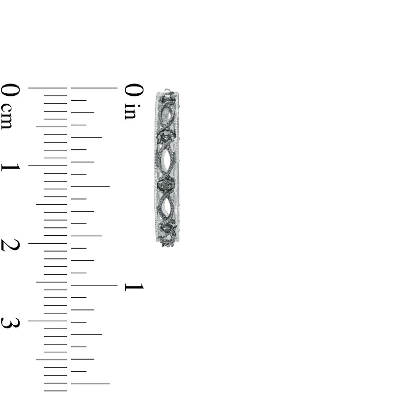 Main Image 3 of 1/15 CT. T.W. Black Diamond Lace Pattern Vintage-Style Hoop Earrings in Sterling Silver and Black Rhodium