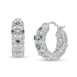 1/6 CT. T.W. Black and White Diamond Art Deco Vintage-Style Huggie Hoop Earrings in Sterling Silver