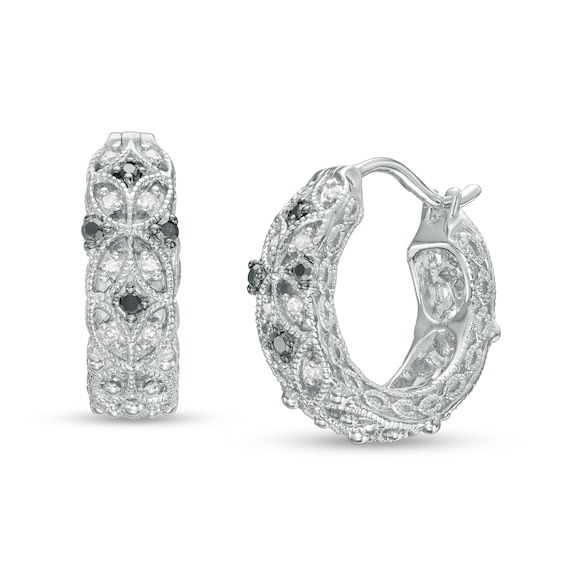 1/6 CT. T.w. Black and White Diamond Art Deco Vintage-Style Huggie Hoop Earrings in Sterling Silver
