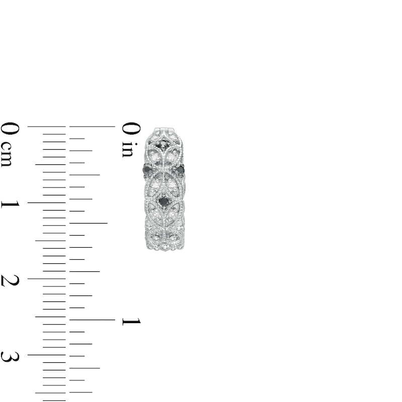 Main Image 3 of 1/6 CT. T.W. Black and White Diamond Art Deco Vintage-Style Huggie Hoop Earrings in Sterling Silver