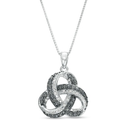 1/4 CT. T.W. Black and White Diamond Beaded Love Knot Pendant in Sterling Silver and Black Rhodium