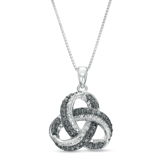 1/4 CT. T.w. Black and White Diamond Beaded Love Knot Pendant in Sterling Silver and Black Rhodium
