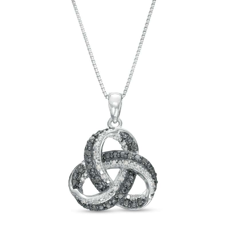 Main Image 1 of 1/4 CT. T.W. Black and White Diamond Beaded Love Knot Pendant in Sterling Silver and Black Rhodium