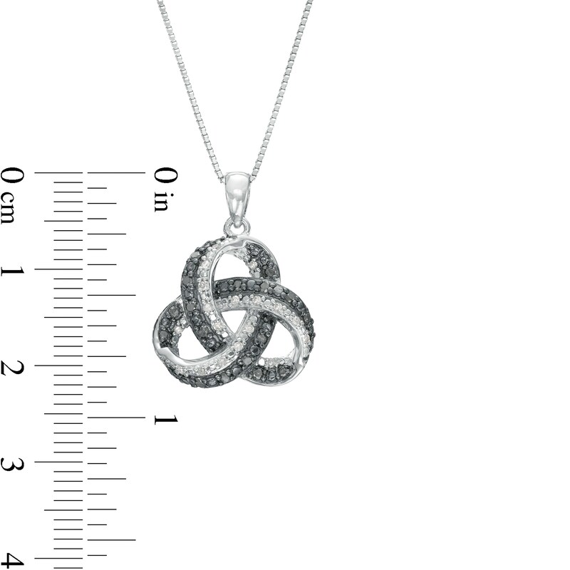 Main Image 3 of 1/4 CT. T.W. Black and White Diamond Beaded Love Knot Pendant in Sterling Silver and Black Rhodium