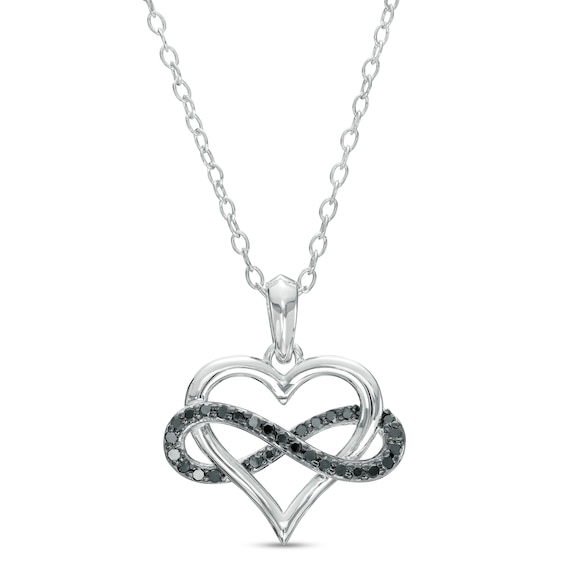 1/6 CT. T.w. Black Diamond Infinity Wrapped Heart Pendant in Sterling Silver