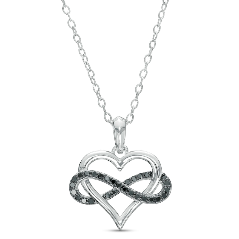 Main Image 1 of 1/6 CT. T.W. Black Diamond Infinity Wrapped Heart Pendant in Sterling Silver