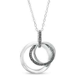 1/5 CT. T.W. Black Diamond Interlocking Circles Trio Pendant in Sterling Silver