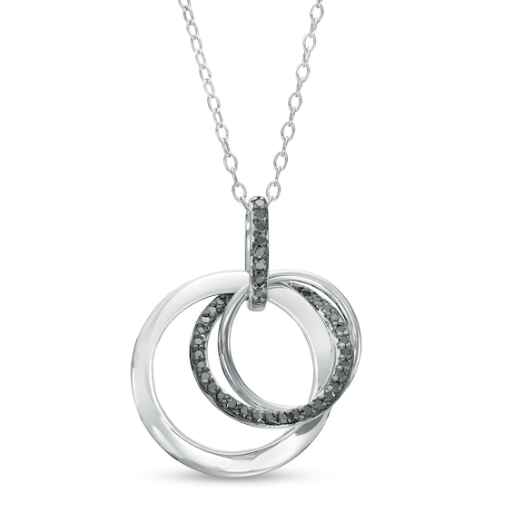 1/5 CT. T.w. Black Diamond Interlocking Circles Trio Pendant in Sterling Silver