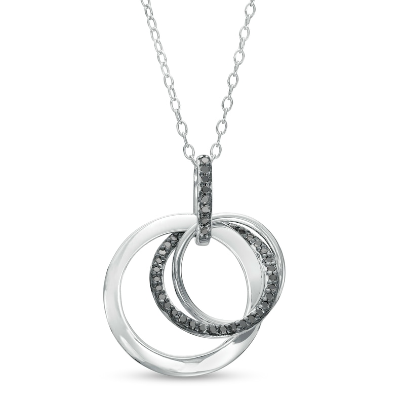 1/5 CT. T.W. Black Diamond Interlocking Circles Trio Pendant in Sterling Silver