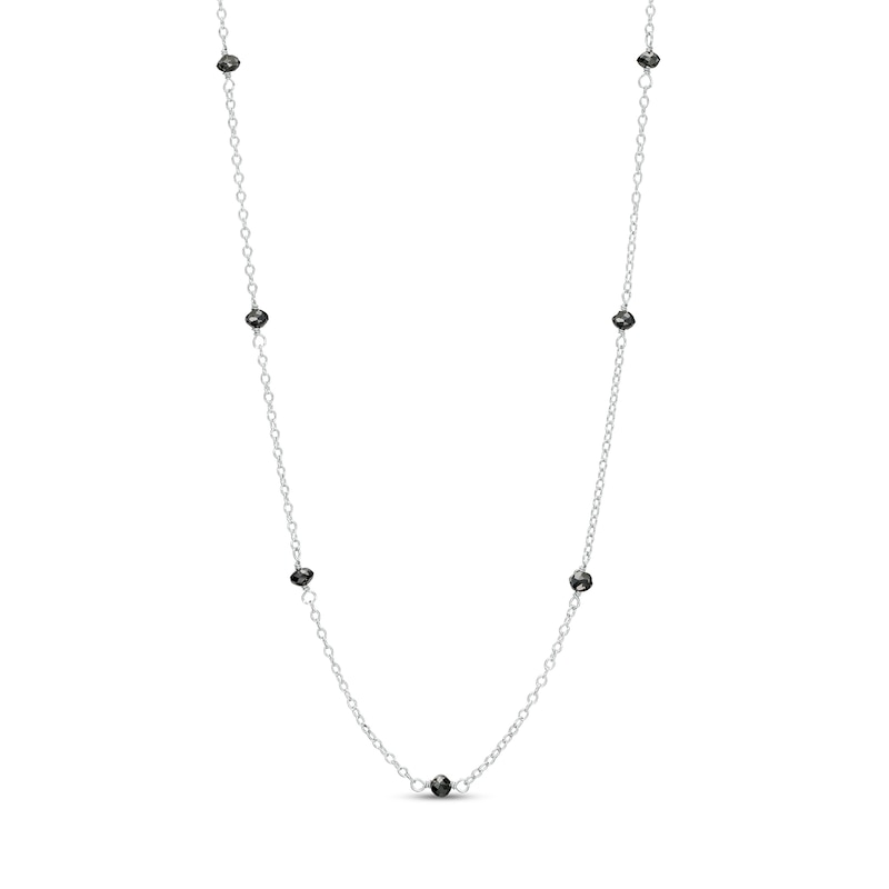 Main Image 1 of 1 CT. T.W. Black Diamond Faceted Bead-Style Seven Stone Station Necklace in Sterling Silver