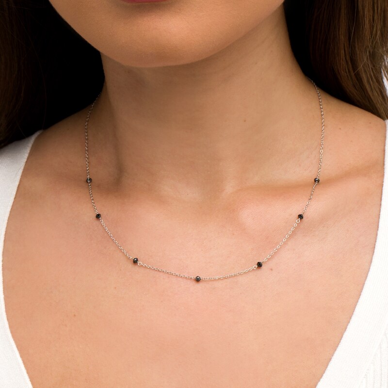 Main Image 2 of 1 CT. T.W. Black Diamond Faceted Bead-Style Seven Stone Station Necklace in Sterling Silver