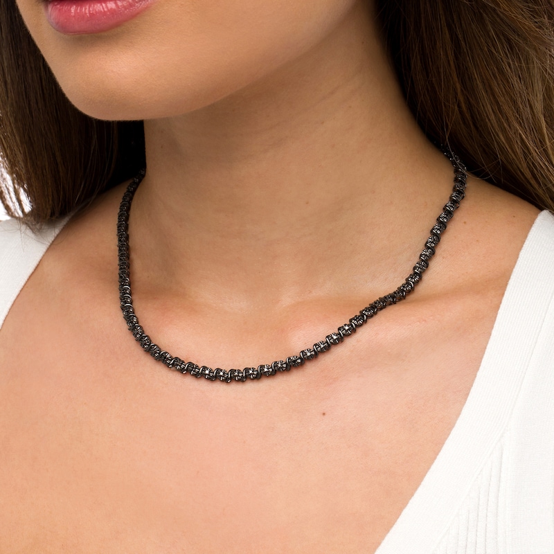 Main Image 2 of 1/2 CT. T.W. Black Diamond "S" Link Tennis Necklace in Sterling Silver with Black Rhodium - 17"