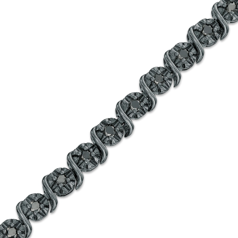 1 CT. T.W. Black Diamond "S" Link Tennis Bracelet in Sterling Silver with Black Rhodium - 7.25"