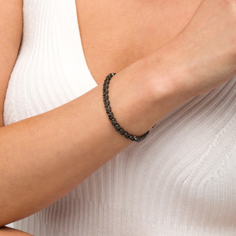 1 CT. T.W. Black Diamond "S" Link Tennis Bracelet in Sterling Silver with Black Rhodium - 7.25"