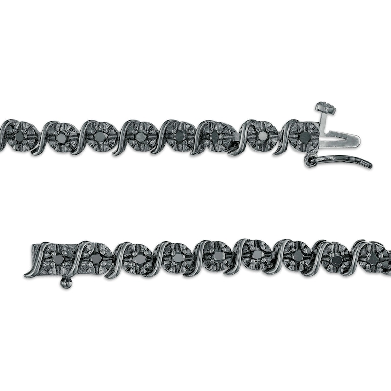 Main Image 3 of 1 CT. T.W. Black Diamond "S" Link Tennis Bracelet in Sterling Silver with Black Rhodium - 7.25"