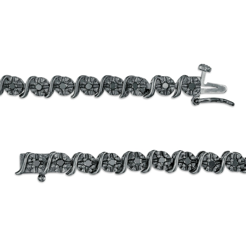 1 CT. T.W. Black Diamond "S" Link Tennis Bracelet in Sterling Silver with Black Rhodium - 7.25"