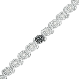 1 CT. T.W. Black and White Diamond Five Stone Station "S" Link Tennis Bracelet in Sterling Silver - 7.25"