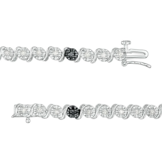 1 CT. T.w. Black and White Diamond Five Stone Station "S" Link Tennis Bracelet in Sterling Silver - 7.25"