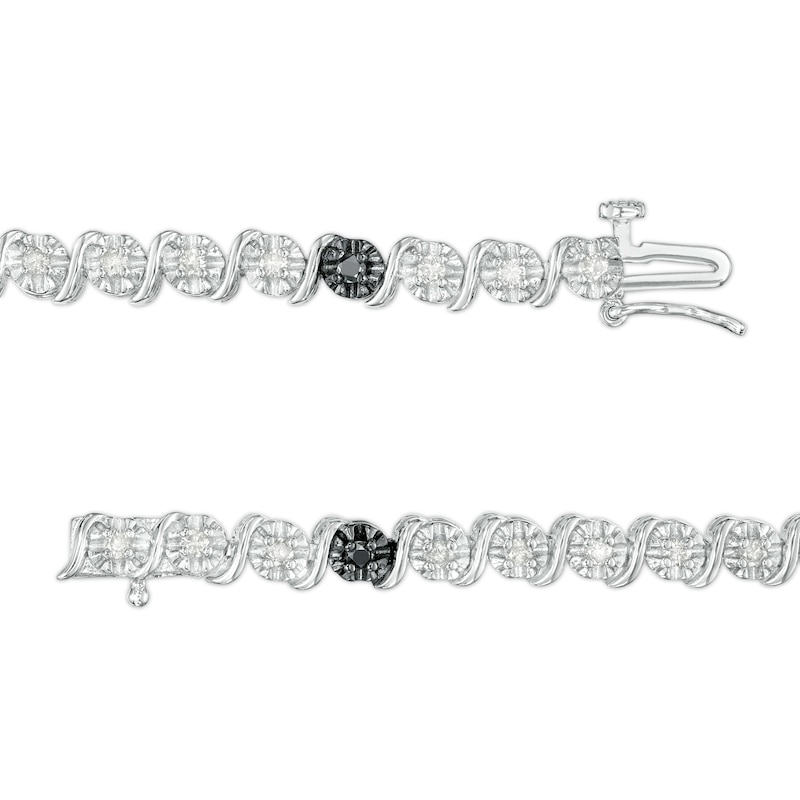 Main Image 3 of 1 CT. T.W. Black and White Diamond Five Stone Station "S" Link Tennis Bracelet in Sterling Silver - 7.25"