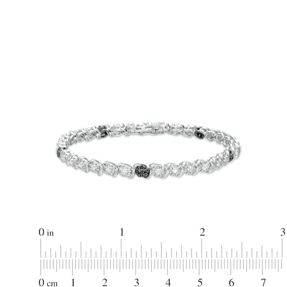 1 CT. T.w. Black and White Diamond Five Stone Station "S" Link Tennis Bracelet in Sterling Silver - 7.25"