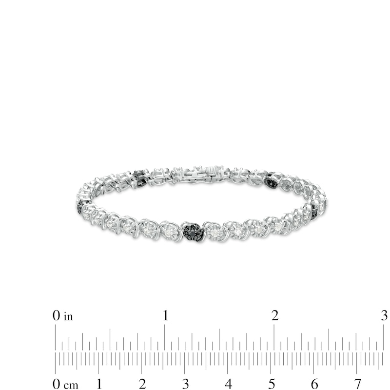Main Image 4 of 1 CT. T.W. Black and White Diamond Five Stone Station "S" Link Tennis Bracelet in Sterling Silver - 7.25"