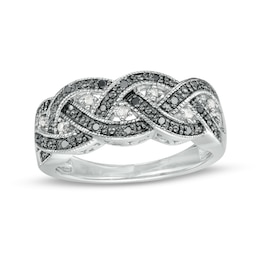 1/6 CT. T.W. Black and White Diamond Beaded Loose Braid Vintage-Style Ring in Sterling Silver and Black Rhodium