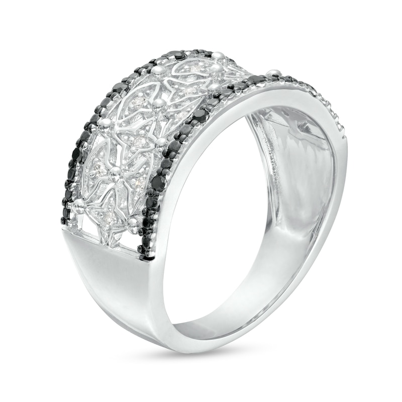 Main Image 3 of 1/6 CT. T.W. Black and White Diamond Beaded Four-Point Star Pattern Band in Sterling Silver and Black Rhodium