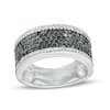 Thumbnail Image 1 of 1 CT. T.W. Black and White Diamond Border Multi-Row Band in Sterling Silver