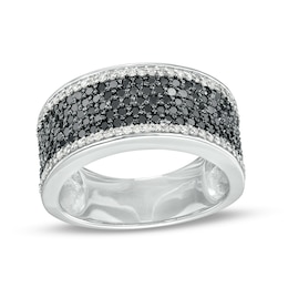 1 CT. T.W. Black and White Diamond Border Multi-Row Band in Sterling Silver