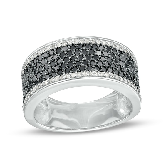 1 CT. T.w. Black and White Diamond Border Multi-Row Band in Sterling Silver