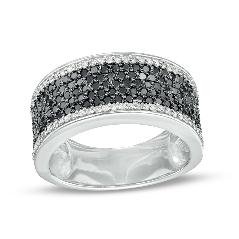 Main Image 1 of 1 CT. T.W. Black and White Diamond Border Multi-Row Band in Sterling Silver