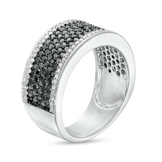 1 CT. T.w. Black and White Diamond Border Multi-Row Band in Sterling Silver