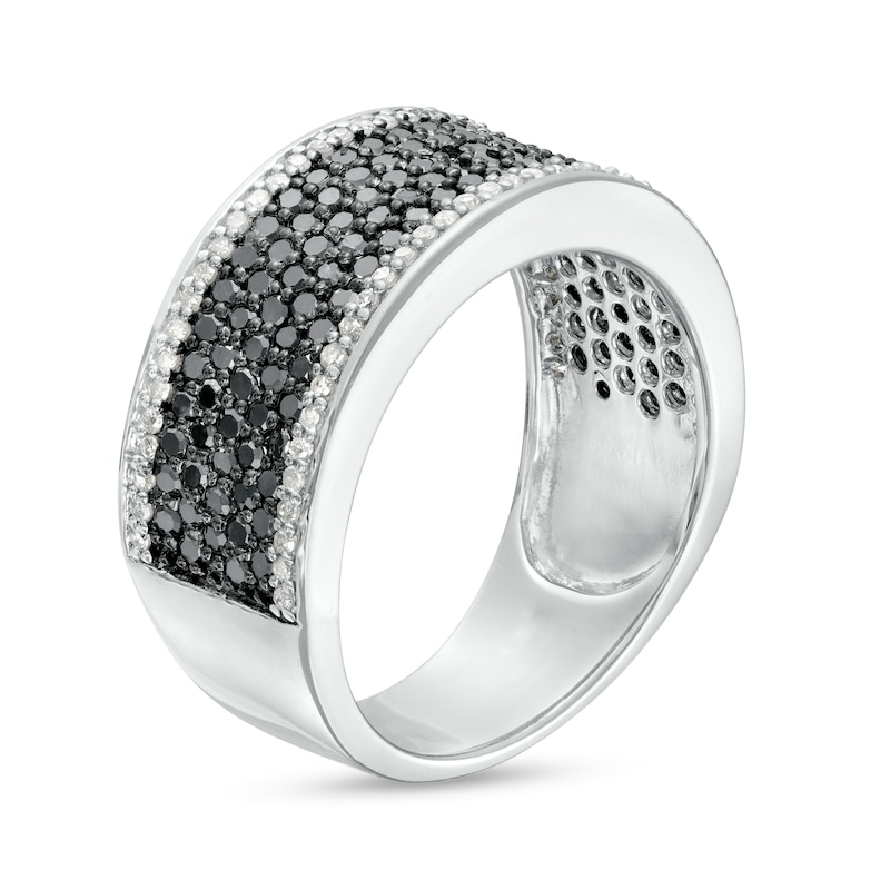 Main Image 3 of 1 CT. T.W. Black and White Diamond Border Multi-Row Band in Sterling Silver