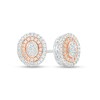 Thumbnail Image 1 of 1/6 CT. T.W. Oval-Shaped Multi-Diamond Double Frame Stud Earrings in Sterling Silver and 10K Rose Gold