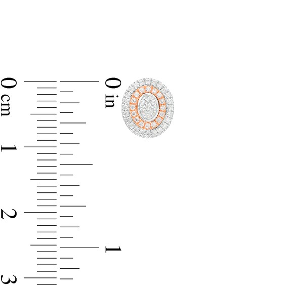 1/6 CT. T.w. Oval-Shaped Multi-Diamond Double Frame Stud Earrings in Sterling Silver and 10K Rose Gold