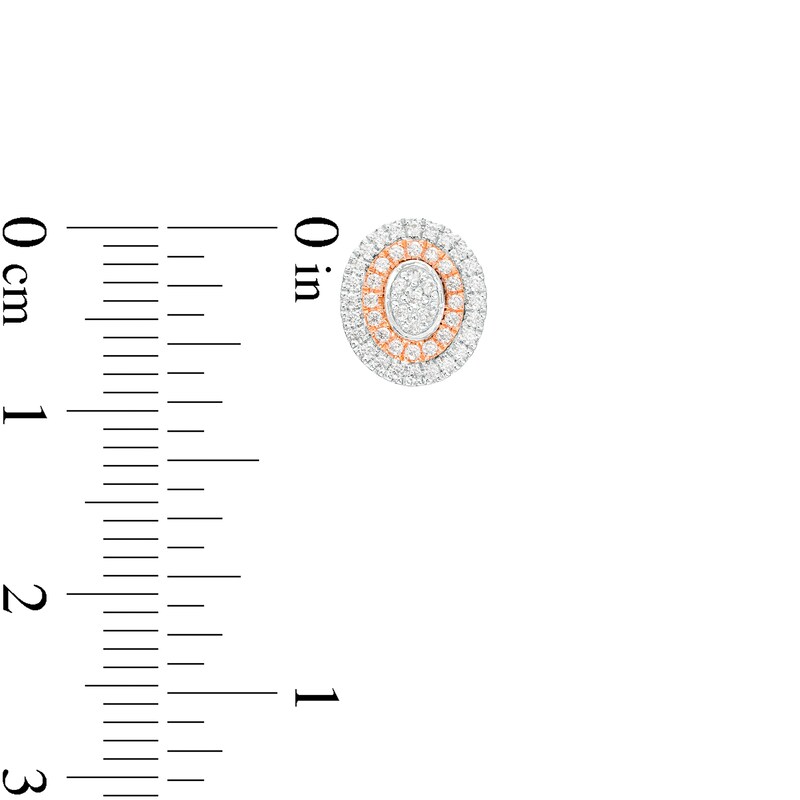 Main Image 3 of 1/6 CT. T.W. Oval-Shaped Multi-Diamond Double Frame Stud Earrings in Sterling Silver and 10K Rose Gold