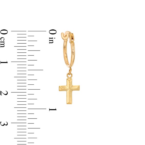 Mini Three-Dimensional Cross Drop Earrings in 14K Gold