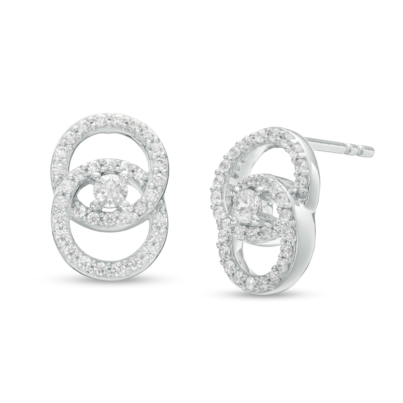 Main Image 1 of You Me Us 1/2 CT. T.W. Diamond Intertwined Circles Stud Earrings in 10K White Gold