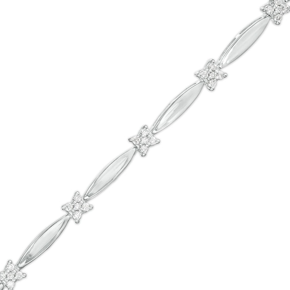 1/2 CT. T.w. Diamond Rice Bead Alternating Bracelet in Sterling Silver â 7.75"