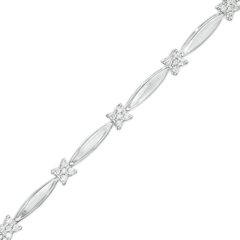 Main Image 1 of 1/2 CT. T.W. Diamond Rice Bead Alternating Bracelet in Sterling Silver – 7.75"