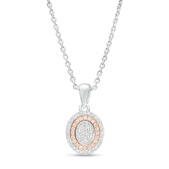1/6 CT. T.w. Oval-Shaped Multi-Diamond Double Frame Pendant in Sterling Silver and 10K Rose Gold