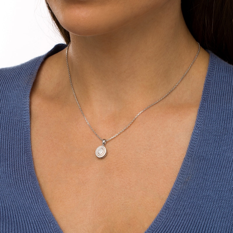 Main Image 2 of 1/6 CT. T.W. Oval-Shaped Multi-Diamond Double Frame Pendant in Sterling Silver and 10K Rose Gold