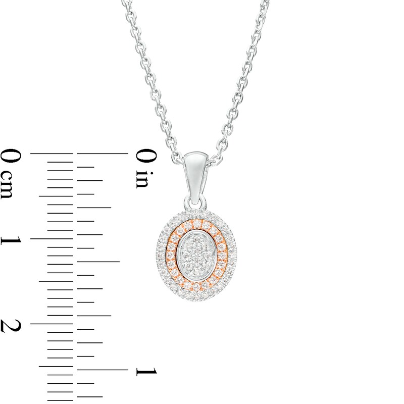 Main Image 3 of 1/6 CT. T.W. Oval-Shaped Multi-Diamond Double Frame Pendant in Sterling Silver and 10K Rose Gold