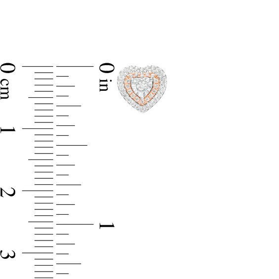 1/6 CT. T.w. Diamond Double Heart-Shaped Frame Stud Earrings in Sterling Silver and 10K Rose Gold