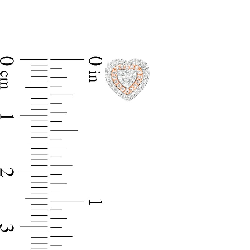 Main Image 3 of 1/6 CT. T.W. Diamond Double Heart-Shaped Frame Stud Earrings in Sterling Silver and 10K Rose Gold