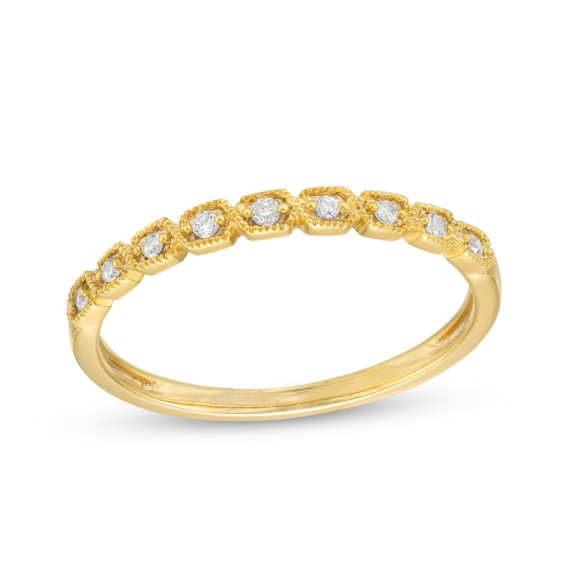 Main Image 1 of 1/15 CT. T.W. Diamond Vintage-Style Nine Stone Stackable Anniversary Band in 10K Gold