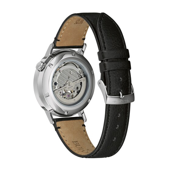 Men's Bulova Frank Lloyd Wright Automatic Black Leather Strap Watch with Grey Dial (Model: 96A248)